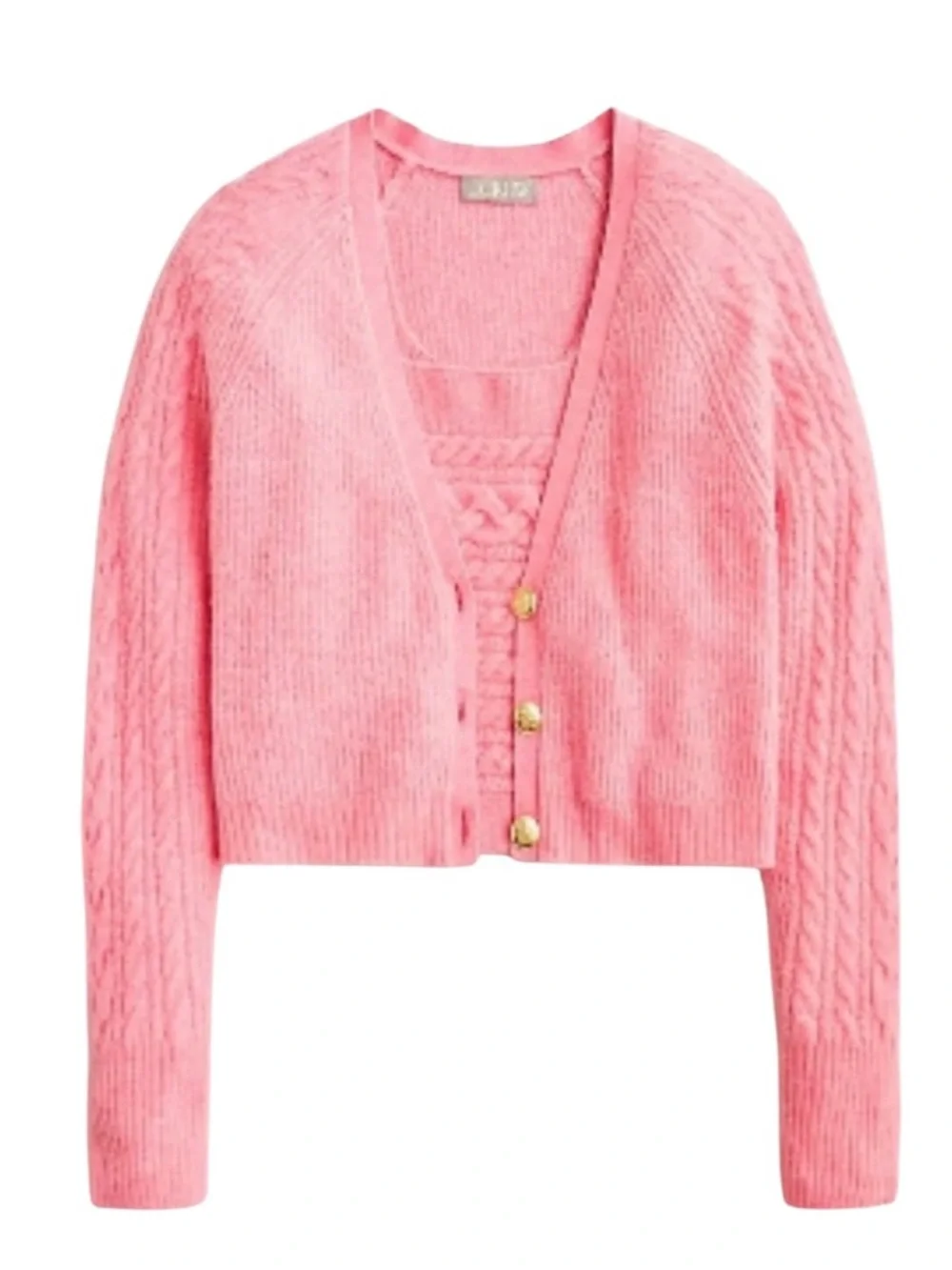 J. Crew Supersoft Cropped Cable Knit Sweater Tank Set XL Pink Gold Buttons Wool